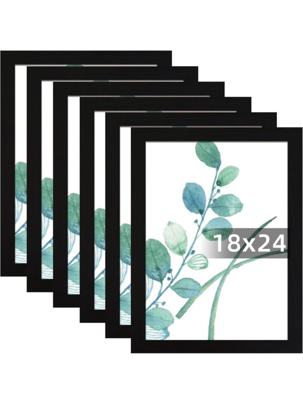 Set of 6 Black 18x24 Picture Frames for Wall Mounting - Gallery Display, No Mat